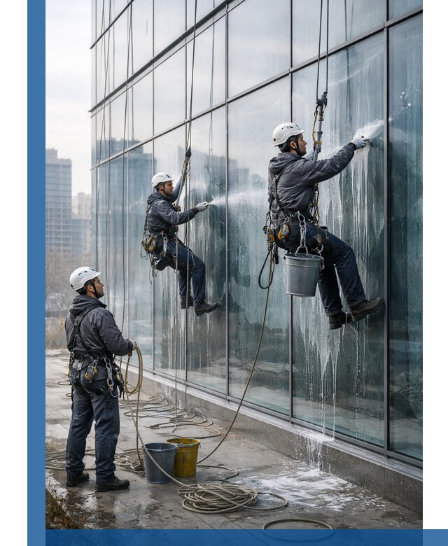 Промышленная мойка панорамных окон на высоте в Саянске