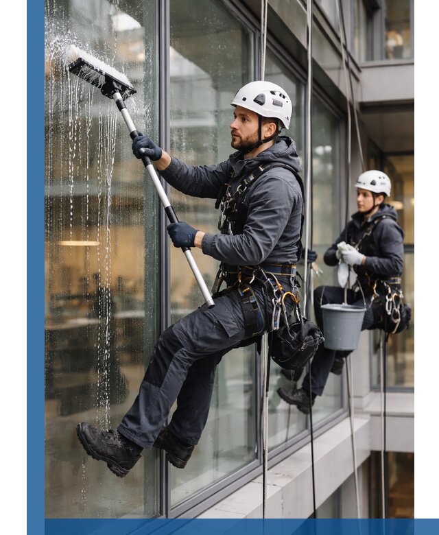 Профессиональная мойка витражей промышленными альпинистами в Саянске