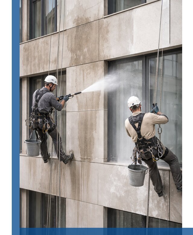 Послестроительная мойка фасада промышленным альпинизмом в Саянске