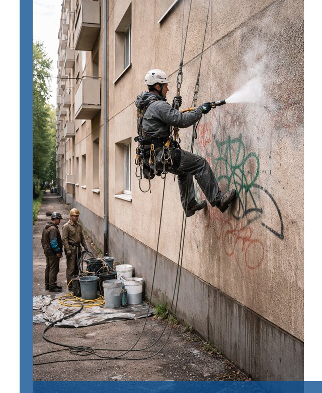 Удаление граффити с фасада в Саянске без следов и повреждений