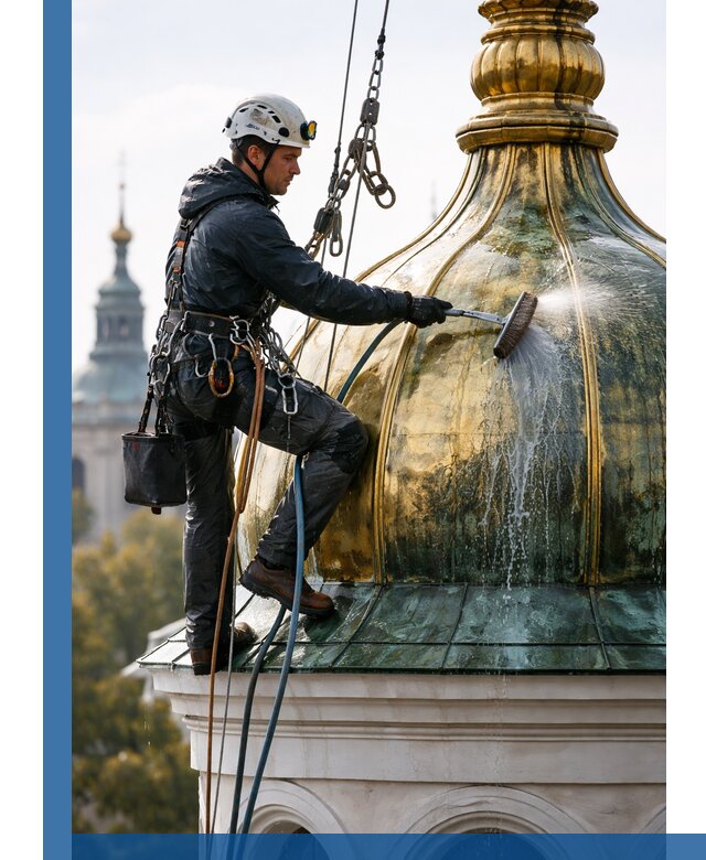 Профессиональная мойка куполов и шпилей высотными альпинистами в Саянске