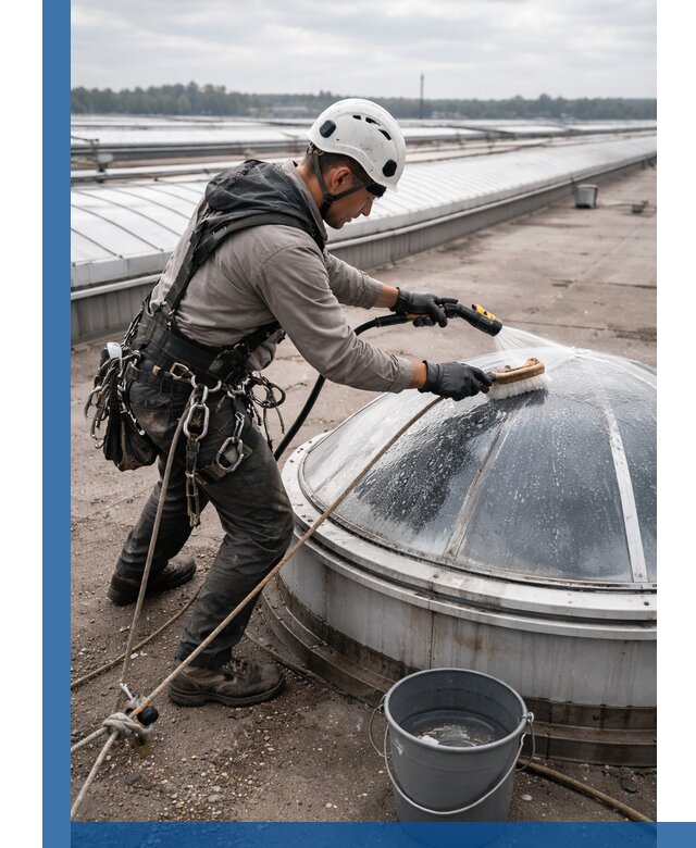 Мойка зенитных фонарей на кровле для промышленных объектов в Саянске