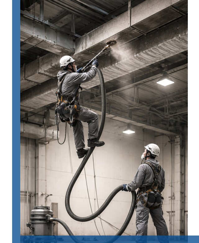 Обеспыливание потолочных конструкций в Саянске промышленным альпинизмом