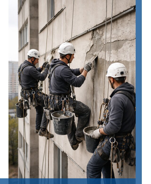 Ремонт бетонных элементов фасада в Саянске от 2544 р. | ВЫСОТНИК-Сск