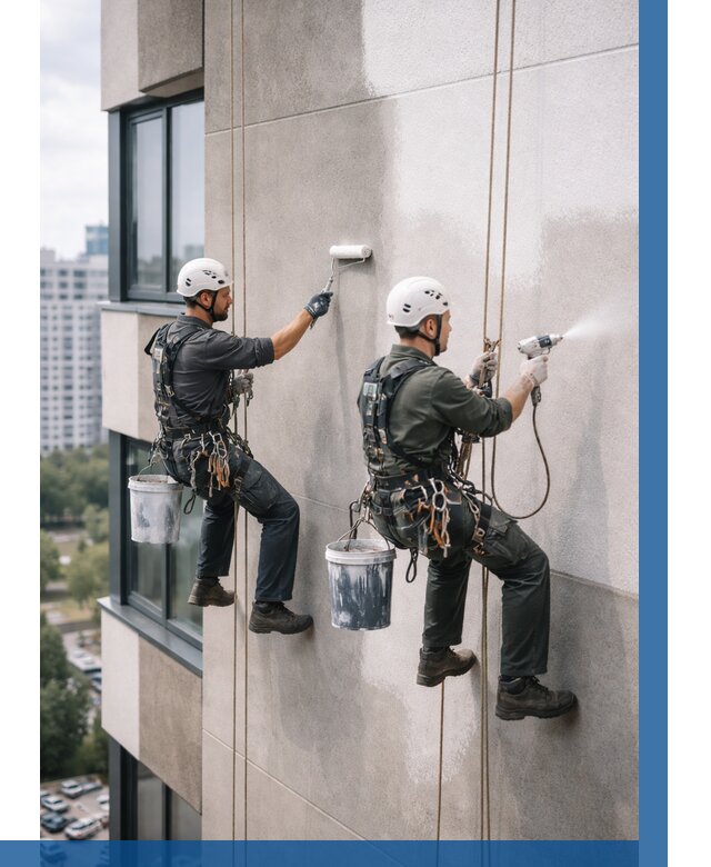 Покраска фасада альпинистами в Саянске от 305 р. | ВЫСОТНИК-Сск