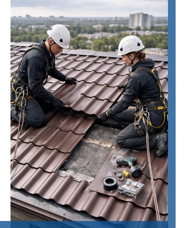 Ремонт металлочерепицы на крыше в Саянске от 916 р. | ВЫСОТНИК-Сск