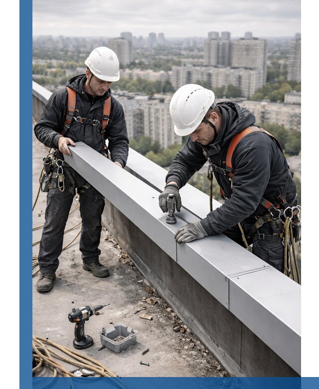 Монтаж парапетных крышек и ограждений кровли в Саянске