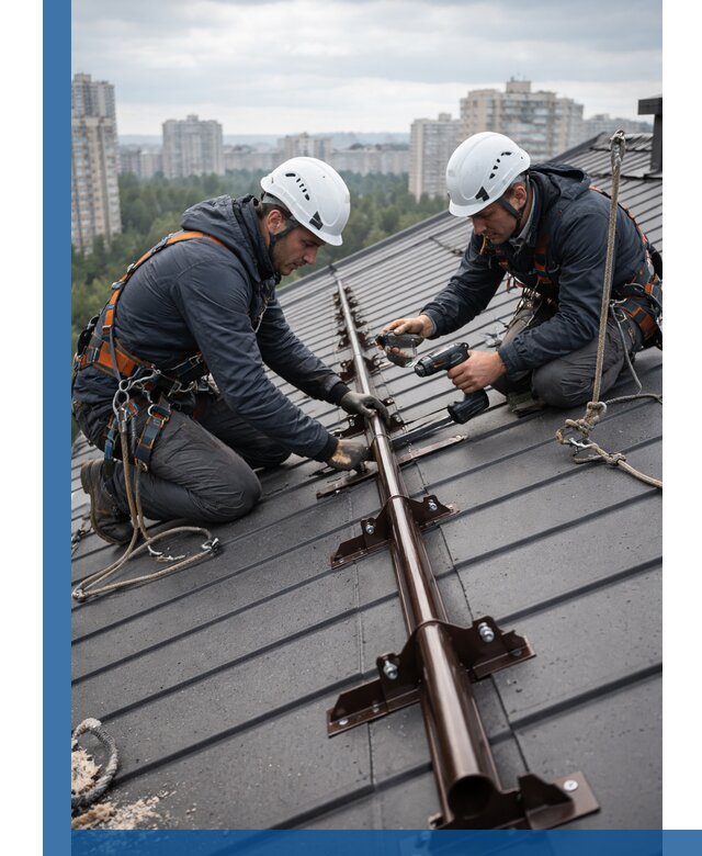 Монтаж снегозадержателей на кровле зданий в Саянске под ключ