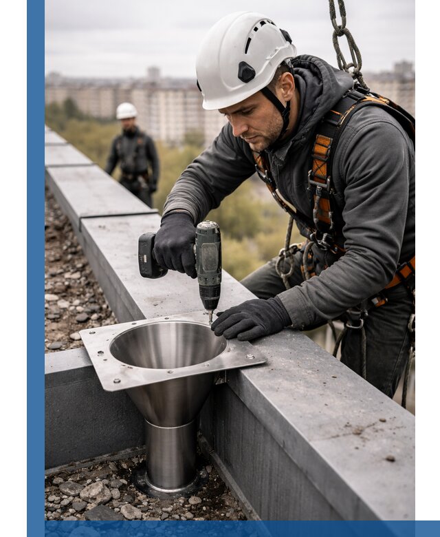 Монтаж водосточных воронок в Саянске для промышленных зданий