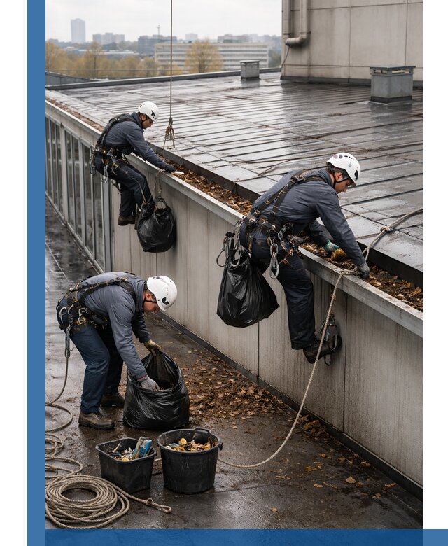 Очистка кровли по периметру в Саянске силами промышленных альпинистов