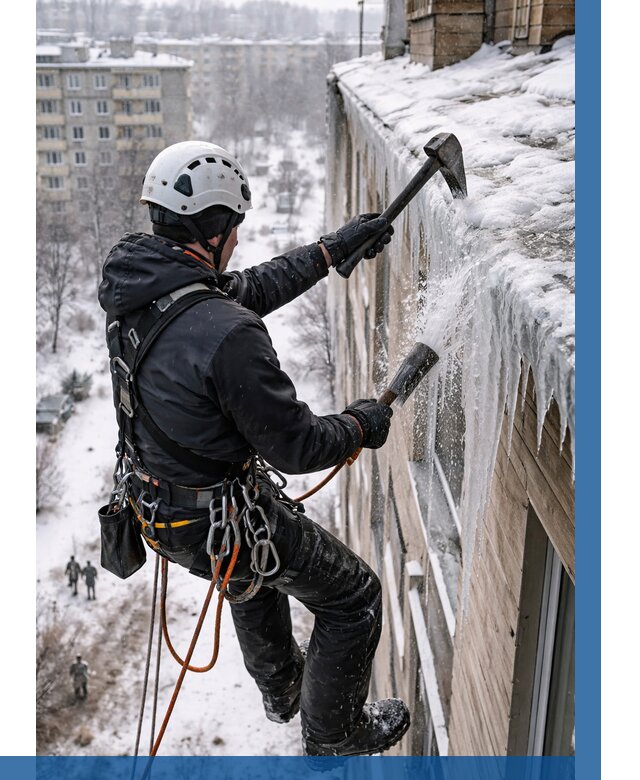 Сбивание сосулек с крыши в Саянске по цене от 4578 р. | ВЫСОТНИК-Сск