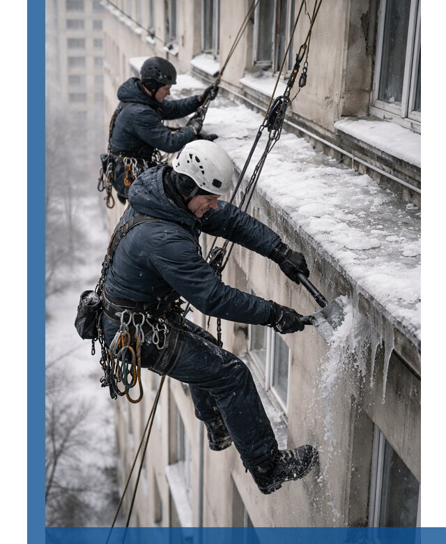 Удаление наледи и сосулек с карнизов в Саянске профессионально