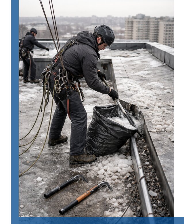 Аварийная очистка кровли в Саянске от промальпинистов