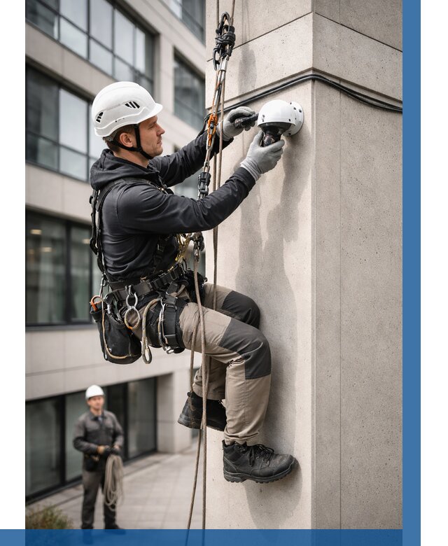 Монтаж камер видеонаблюдения на фасаде в Саянске от 8648 р.-ВЫСОТНИК-Сск