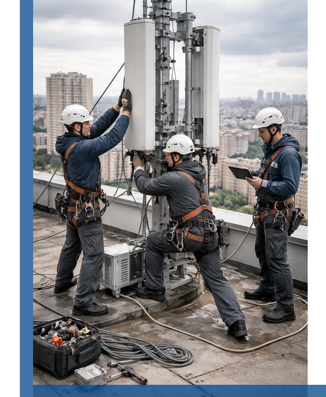 Монтаж антенн связи на крыше в Саянске с вводом в эксплуатацию