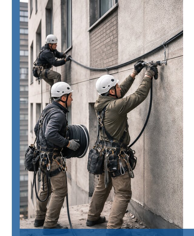 Прокладка кабеля по фасаду в Саянске, профессиональный монтаж