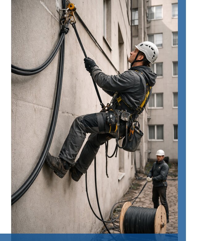 Протяжка кабеля питания на высоте в Саянске от 458 р. | ВЫСОТНИК-Сск