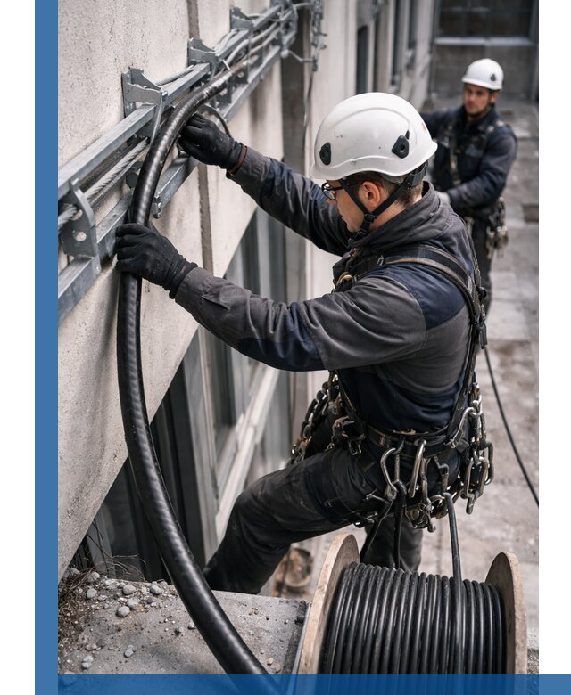 Протяжка кабеля питания на высоте в Саянске с гарантией безопасности и качества