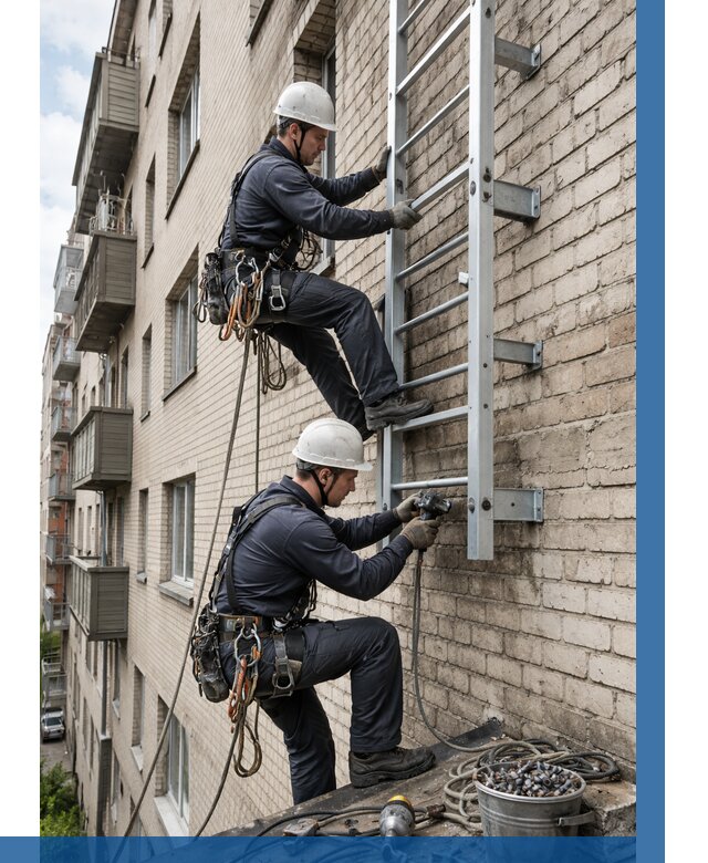 Монтаж пожарной лестницы в Саянске от 25435 р заказать у ВЫСОТНИК-Сск
