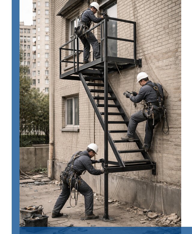 Монтаж пожарной лестницы в Саянске, установка и крепление