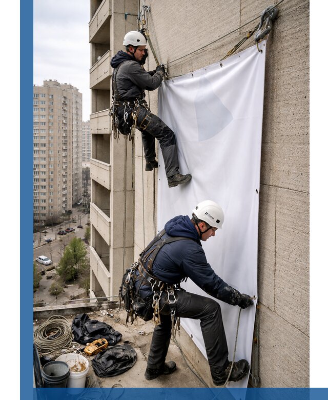 Профессиональный монтаж баннеров на фасаде в Саянске