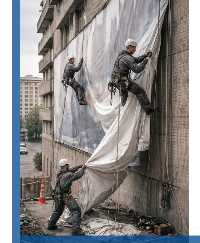 Демонтаж баннеров с фасада в Саянске оперативно и безопасно