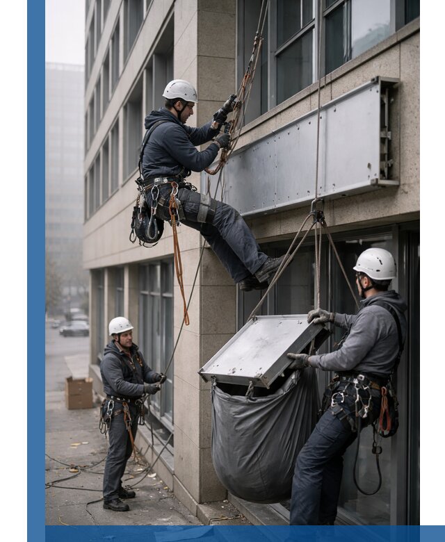 Демонтаж рекламной вывески с высотными работами в Саянске