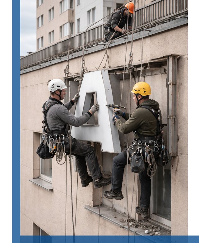 Ремонт и восстановление наружных вывесок на высоте в Саянске