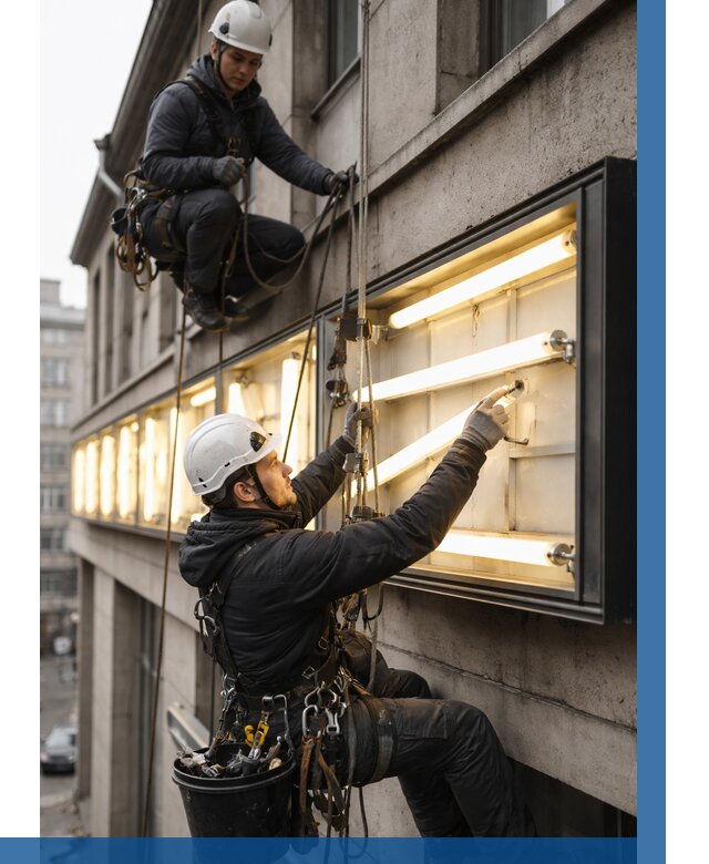 Замена ламп в вывеске в Саянске под ключ от 3561 р. | ВЫСОТНИК-Сск