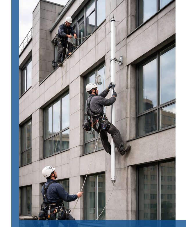 Монтаж флагштока на фасаде здания с креплением и герметикой в Саянске