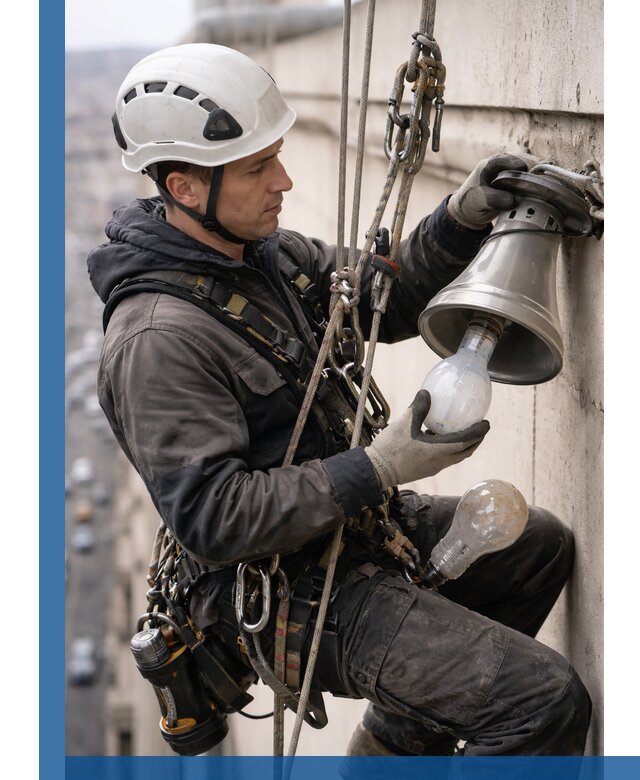 Замена ламп на высоте в Саянске профессионально и быстро