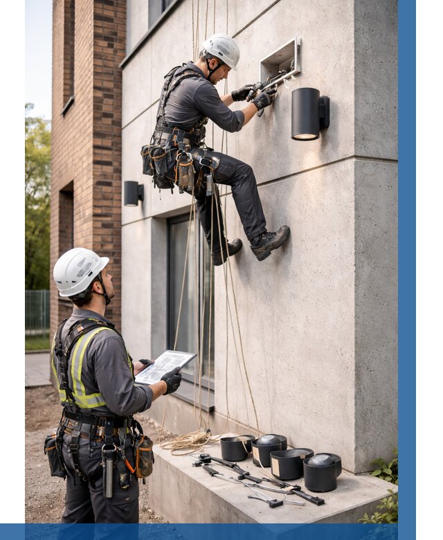 Монтаж фасадного освещения в Саянске от 2544 р. | ВЫСОТНИК-Сск