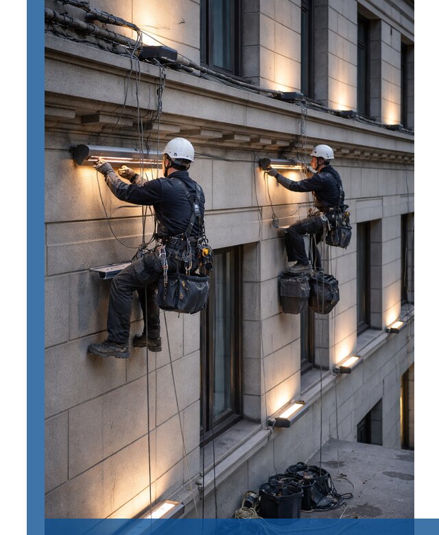 Монтаж архитектурной подсветки фасадов зданий в Саянске