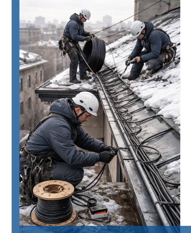 Монтаж греющего кабеля на кровле в Саянске под ключ