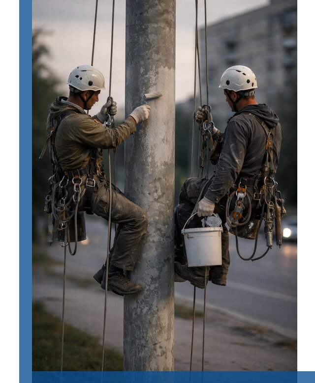 Покраска опор освещения и антикоррозийная защита в Саянске