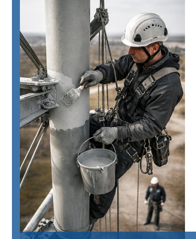 Покраска мачт связи в Саянске промышленными альпинистами