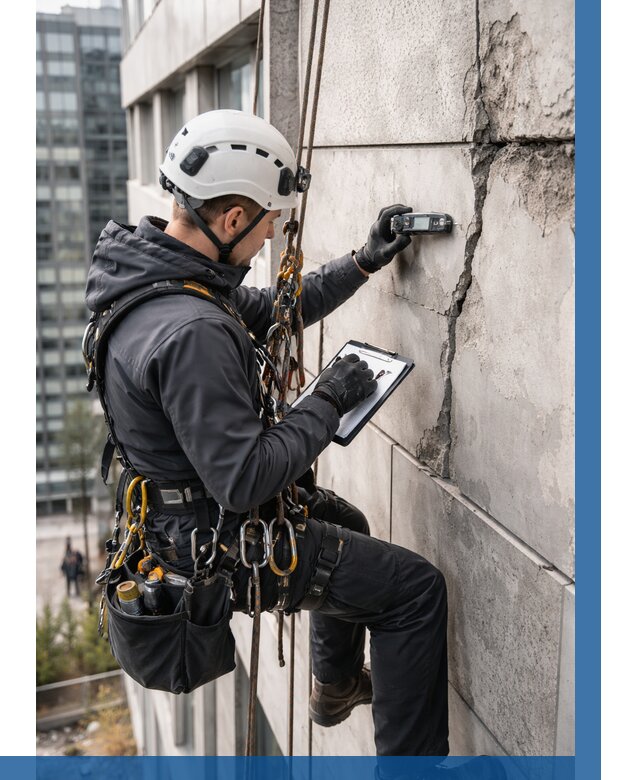 Обследование фасада альпинистами в Саянске от 122 р. | ВЫСОТНИК-Сск