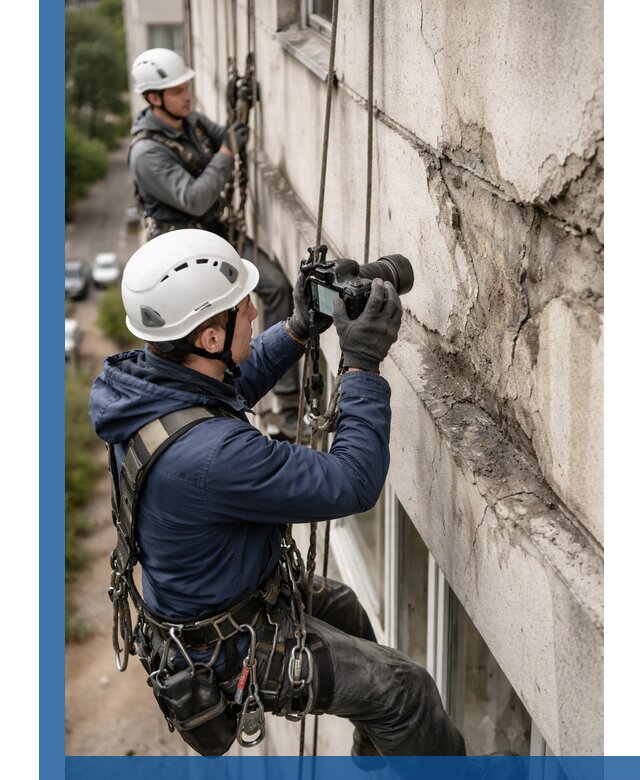 Фотофиксация дефектов фасада с высотной съемкой в Саянске