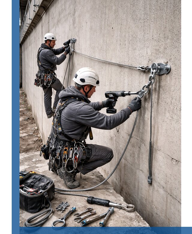 Монтаж анкерных линий высотной безопасности в Саянске